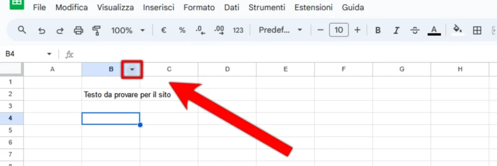 Adattare automaticamente la dimensione di righe e colonne in Google Fogli Freccetta