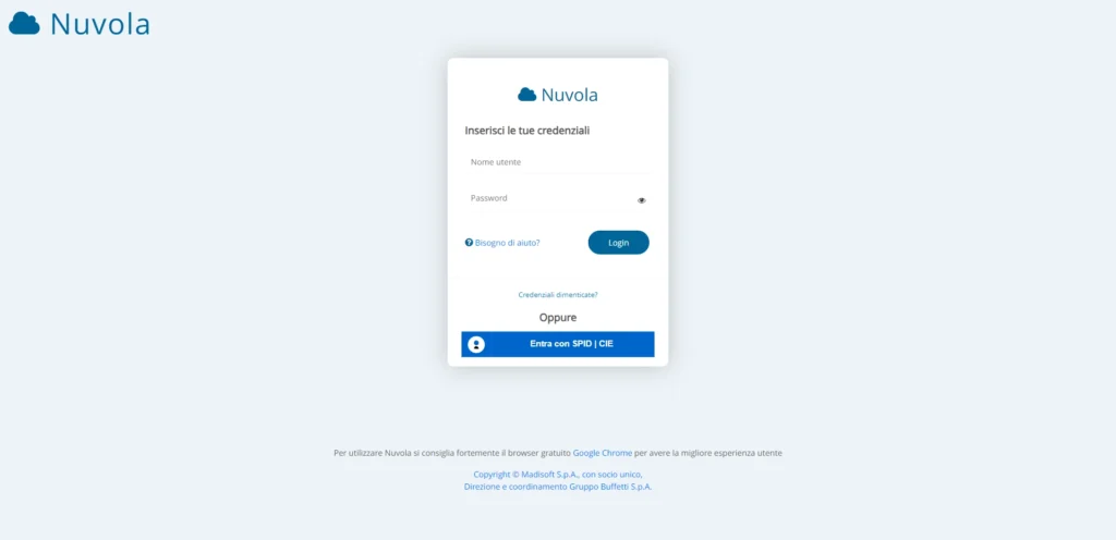 Come firmare il registro su nuvola Schermata di login